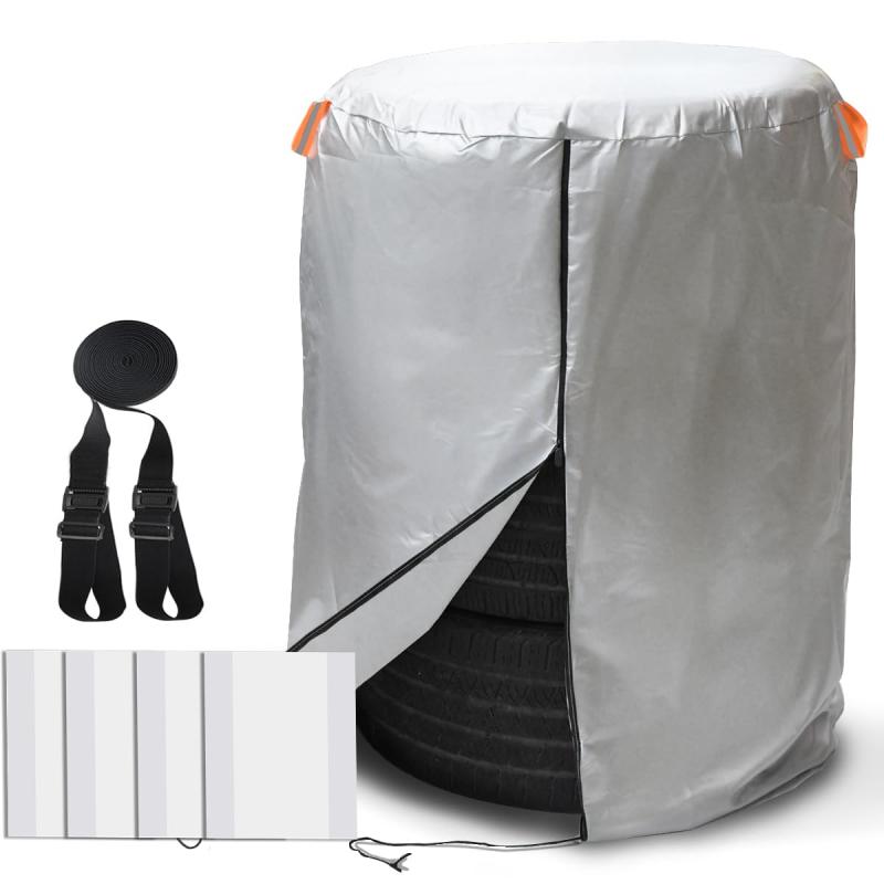 タイヤカバー タイヤ収納カバー 屋外 防水 厚手 4本収納 夜間反射 SUV車 RV車 大型車 タイヤ収納 普通自動車用 雨よけカバー 汚れ防止 劣化防止 紫外線防止 シルバー