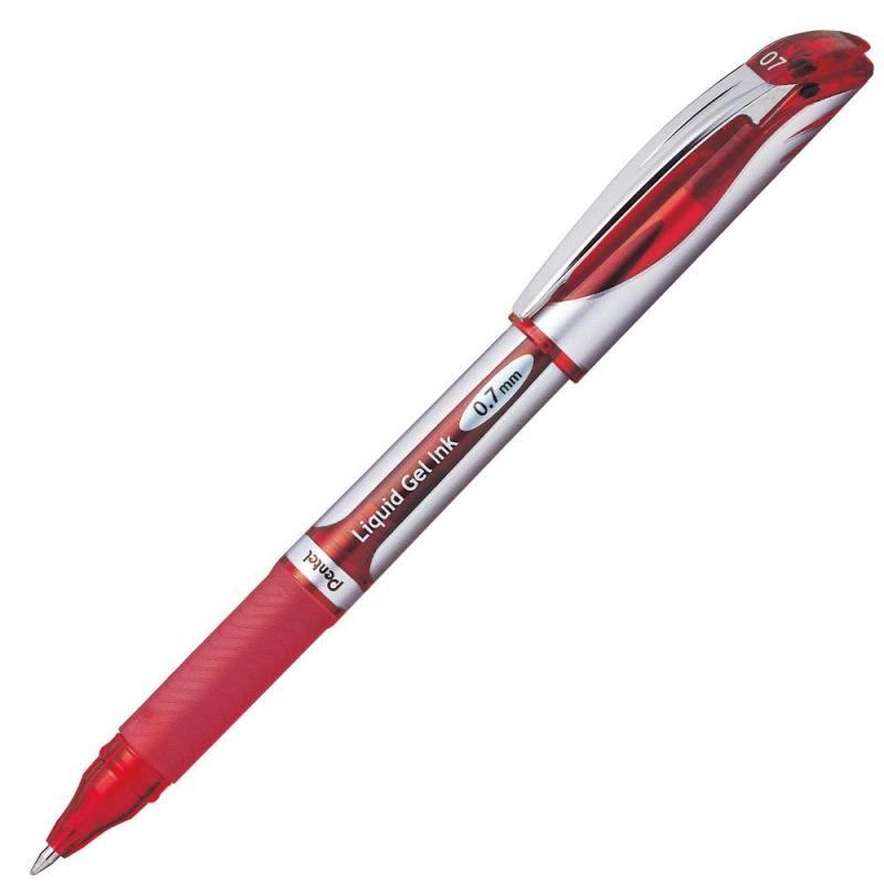 乐天商城 - ぺんてる ボールペン ゲルインキ エナージェル キャップ式 0.7mm シルバー軸 BL57-B 赤 10本