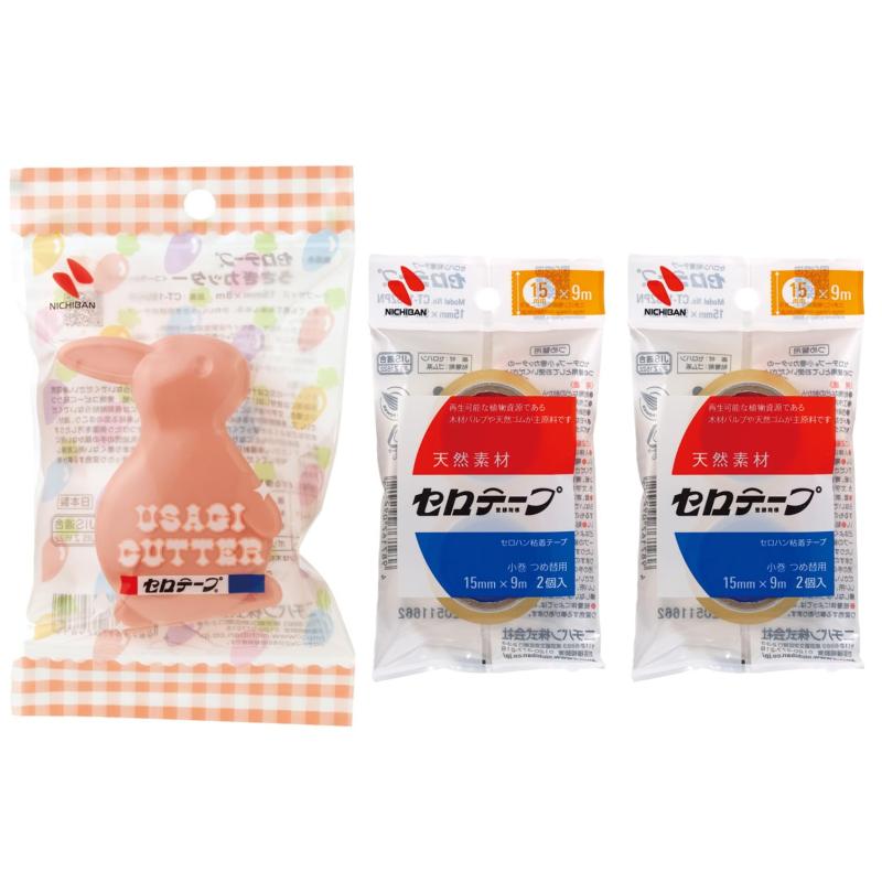 乐天商城 - ニチバン セロテープ うさぎ テープカッター 替え小巻 4巻付き CT15UCR-S2PN2P
