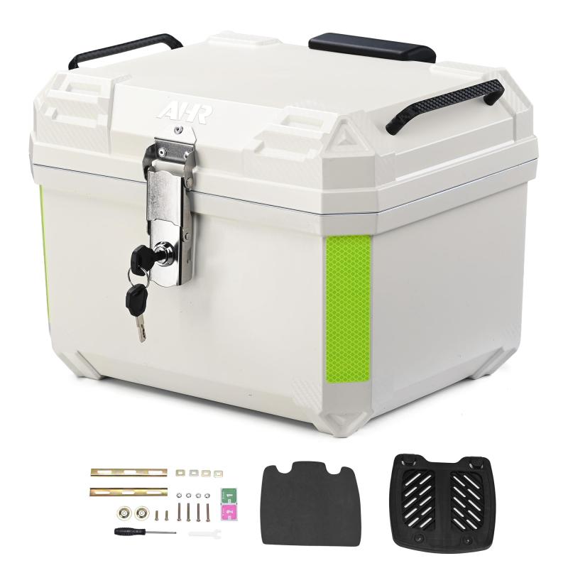 乐天商城 - バイク リアボックス 大容量 45L 65L ケース 軽量 防水 防塵 耐衝撃 反射シール 取付ベース付 簡単脱着 ロック付 防犯対策 鍵付き フルフェイス収納 四角型 バイク用 汎用 キャンプ