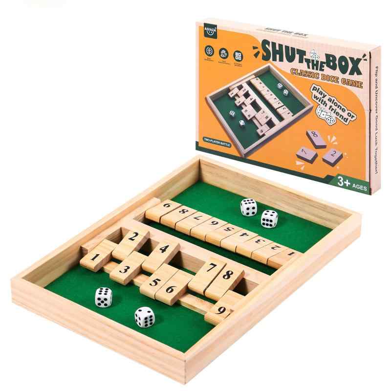 シャットボックスダイスゲーム,木製ボードゲーム2人競争ゲーム,伝統的なバー,旅行,家族ボードゲーム,休日のための楽しい数学ゲーム