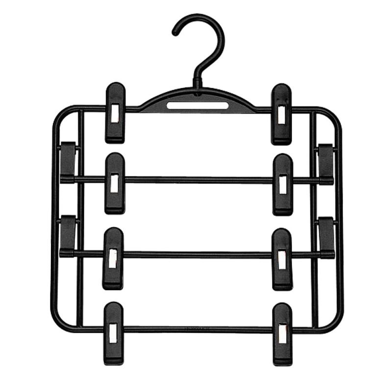 サワフジ 洋服ハンガー スカートハンガー4段 ブラック 幅400mm 日本製 跡がつかない 省スペース クリップ すべり止め付 パンツ ズボン NB-04