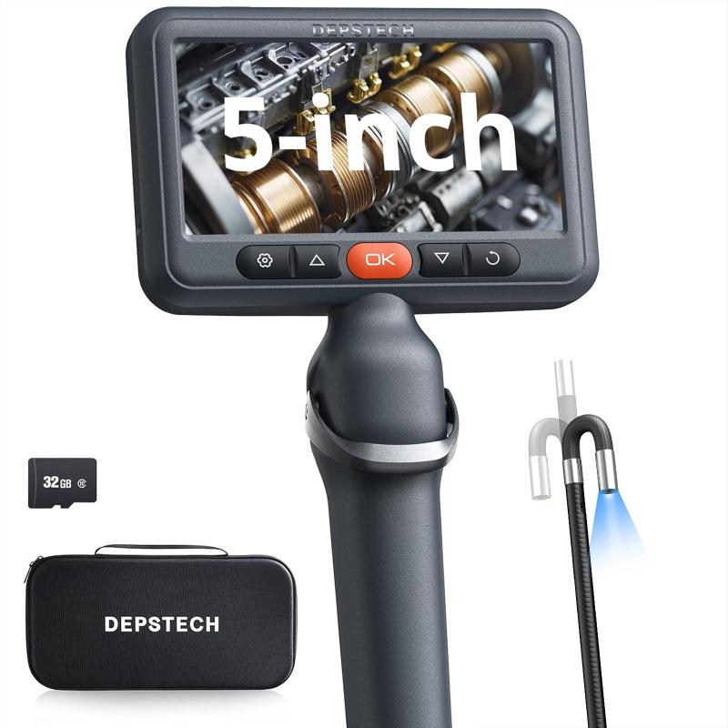 Rakuten - 先端可動式 ファイバースコープ 5インチ大画面IPSモニター 1080Pカメラ 6.2MM極細 210°双方向回転可能 左右兼用 IP67防水 内視鏡カメラ LEDライト付き 車整備 機械点検 自宅メンテナンス 収