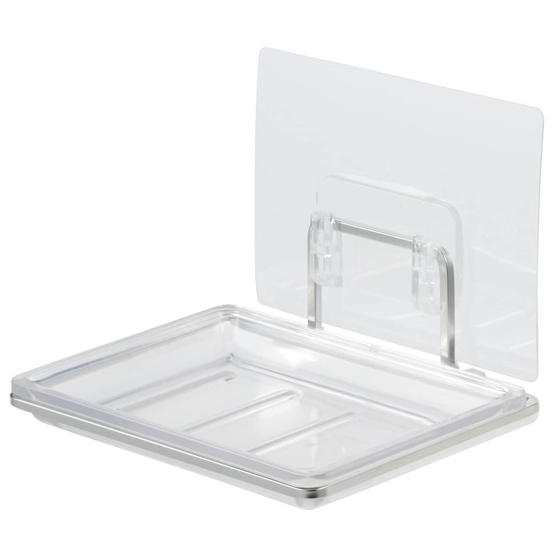 S:U ステンレス 石けん皿 吸着シートで壁面取付け (抗菌トレー) 外せる受け皿