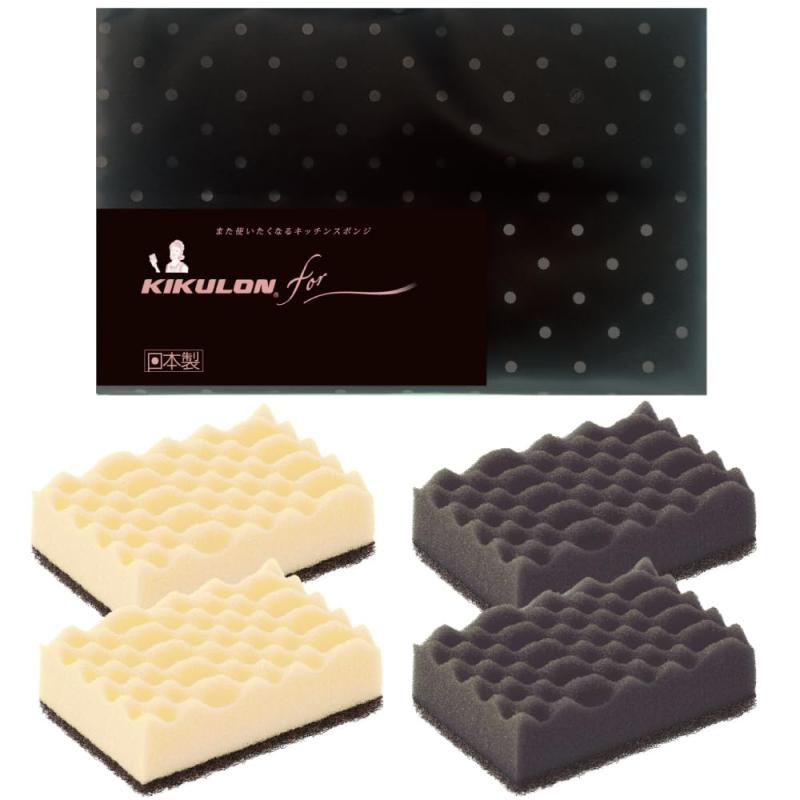キクロン キッチンスポンジ ハードタイプ 抗菌 モノトーン 4個入 研磨粒子入り不織布 日本製 ギフト 使..
