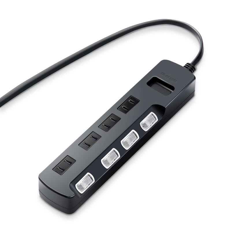 エレコム 電源タップ 雷ガード 個別スイッチ ほこりシャッター付 スイングプラグ ブラック AVT-K6A-2BK