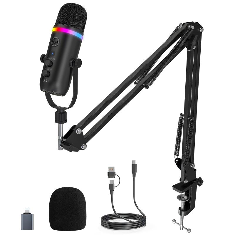 樂天商城 - ZeaLSound USBマイクセット、コンデンサーマイク、PCマイク、アームスタンド付属、カーディオイド指向性、プラグアンドプレイ、ワンタッチミュート、エコー機能、YouTube/Zoom/Tiktok/Skype録音、