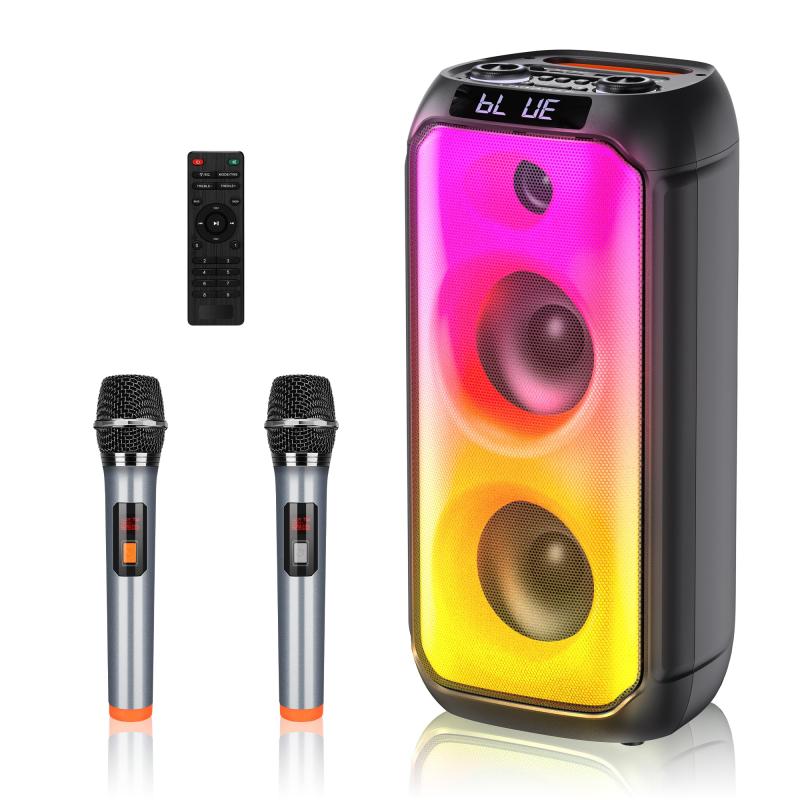 ワイヤレスマイク スピーカーセット Bluetooth5.0対応 家庭用 大容量バッテリー カラオケセット 拡声器 充電式 UHFワイヤレスマイク2本付き セット パワー40W ポータブルスピーカー TF/USB/AUX/REC/