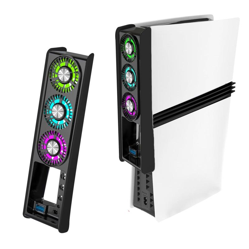 PS5 pro用 冷却ファン新型PS5 slim/PS5 Pro対応 PS5スリム用 冷却ファン 自動温度検出 3段階風速調整 LEDライト USB 3.0付き 低騒音自動温度検出 急速冷却 放熱 熱対策 プレステ5スリム用 ディス