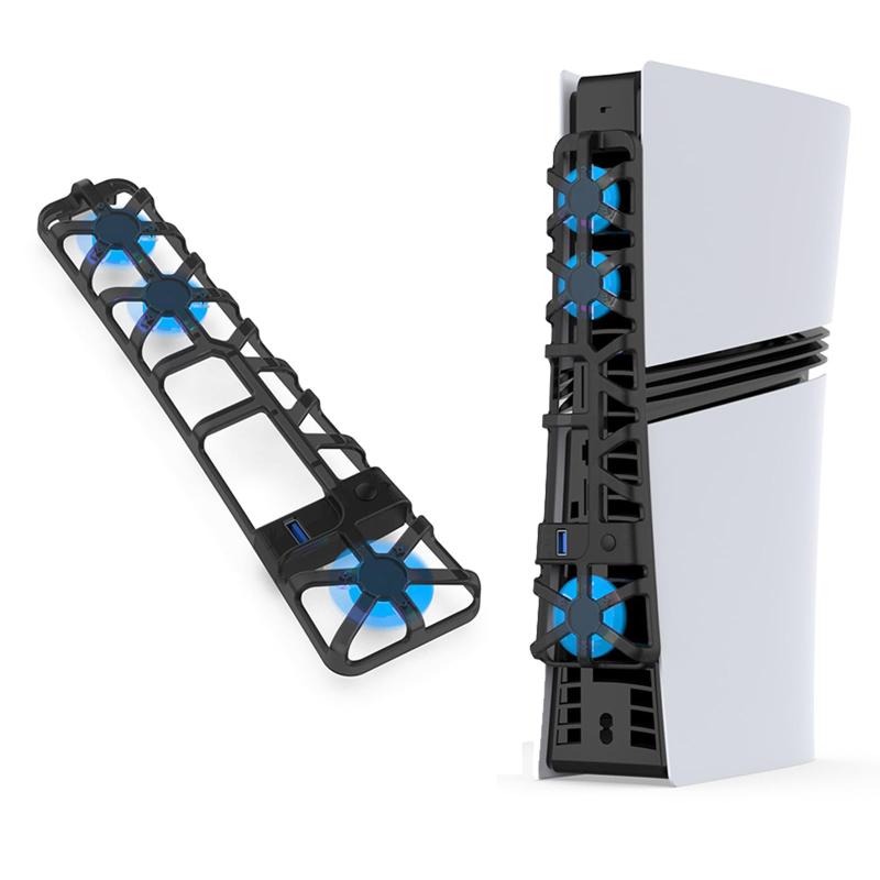 PS5 pro用 冷却ファン新型PS5 slim/PS5 Pro対応 PS5スリム用 冷却ファン 自動温度検出 3段階風速調整 LEDライト USB 3.0付き 低騒音自動温度検出 急速冷却 放熱 熱対策 プレステ5スリム用 ディス