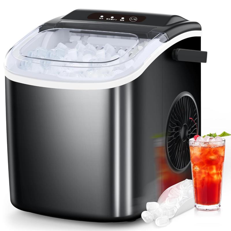 Rakuten - 製氷機 家庭用 6分高速製氷機 自動洗浄機能 1.2L大容量タンク 製氷器 取り扱い簡単 2種氷サイズ調節可能 透明窓 静音 自動停止 水不足提示 晩酌 家飲み オフィス飲み 付き