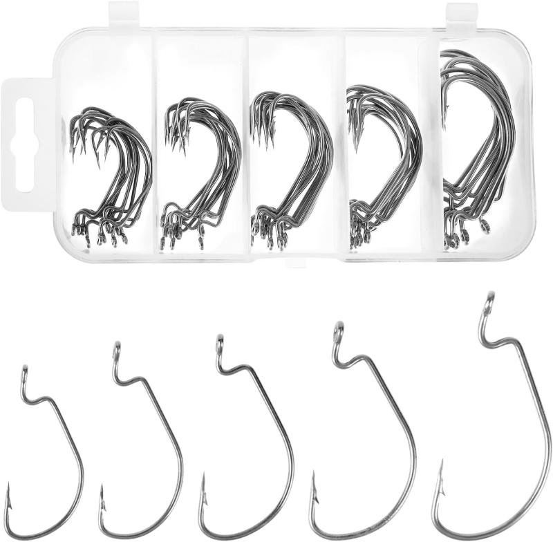 50本 オフセットフック 釣り針 釣り用フックセット フ