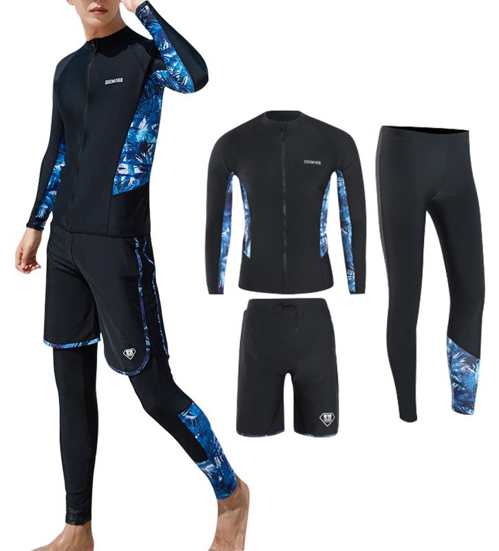 [] ラッシュガード メンズ 水着 長袖 前開き フィットネス水着 サーフパンツ レギンス 3点セット UVカット 50+ スイムウェア 水泳 水陸両用 温泉 吸汗速乾
