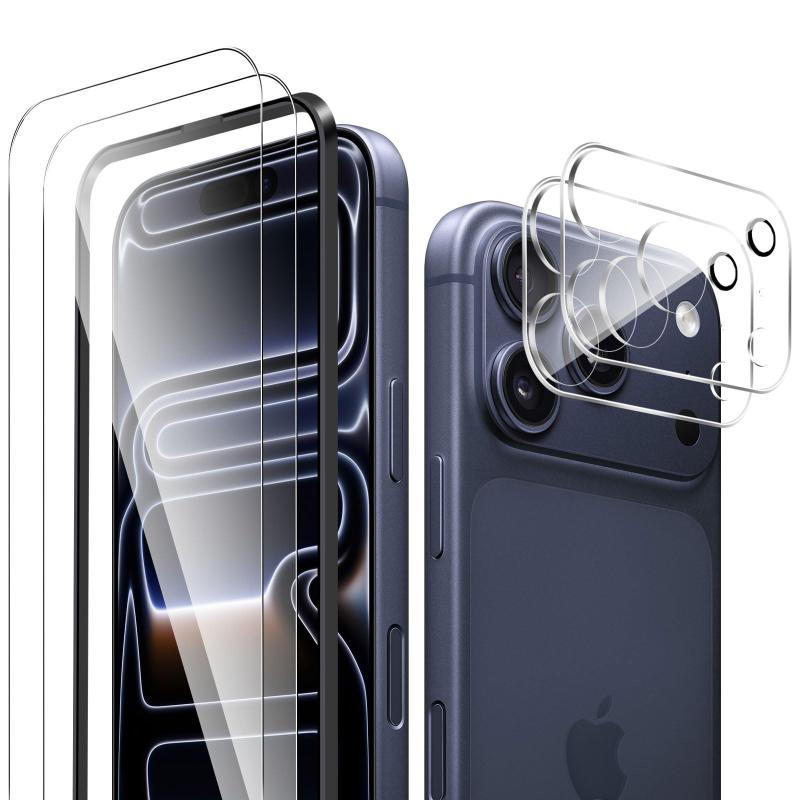 4枚入りFor iPhone 17 Pro Max ガラスフィルム （2枚）+カメラフィルム（2枚）指紋防止 iPhone 17 Pro Max フィルム 9H硬度 衝撃保護 透明感良し 撥水撥油 気泡ゼロ 飛散防止 アイフォン 17 Pro M