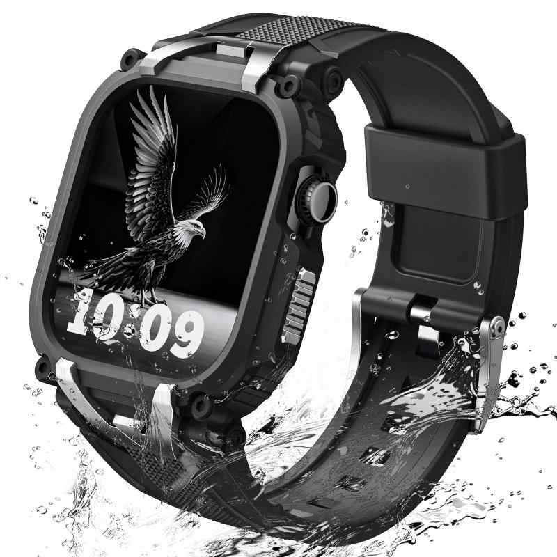 Rakuten - For アップルウォッチ バンド 46mm 45mm 44mm 対応 Series 10/9/8/7/6/5/4/SE2/SE用 コンパチブル Apple Watch バンド カバー一体型 ケース付き TPU製 耐久性・伸縮性に 耐衝撃設計 スポーツ用