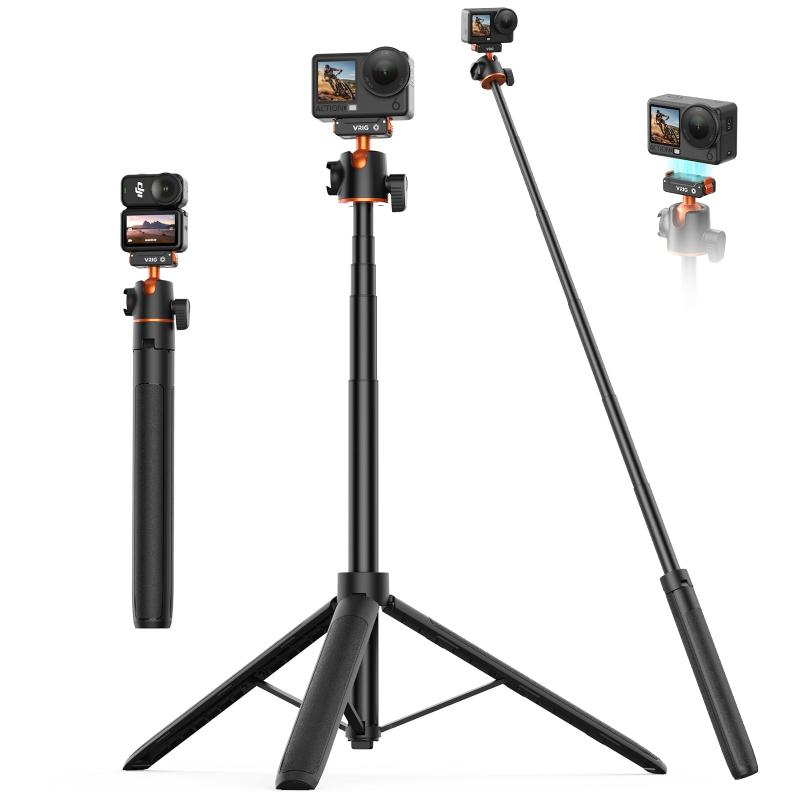 乐天商城 - VRIG DJI Osmo Action 6用 三脚 140cm クイックリリースマウント 自撮り棒 カメラ三脚 360度回転 ボール雲台 持ち運び便利 Vlog 手持ち撮影 延長ロッド 折りたたみ Osmo Action 6、Osmo Nano対応 A