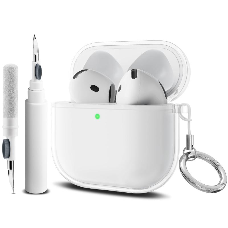 Rakuten - for AirPods 4 ケース 透明 対応 AirPods 第4世代 TPU素材ケース 専用 保護 クリーニングキット付き クリーニングキッ 全面保護設計 耐衝撃LED可視
