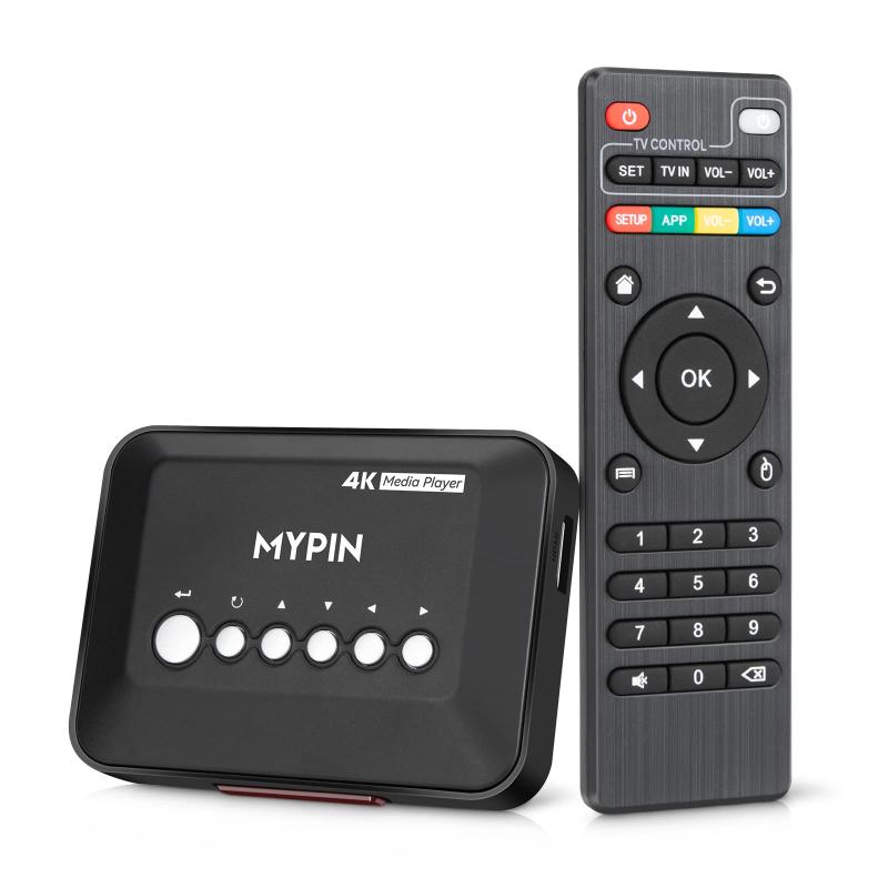 Rakuten - 4K@30hz HDMI TV メディアプレーヤー HDMI/AV 出力付き、デジタル MP4 プレーヤー 14TB HDD/512G USB ドライブ/SD カード/H.265 MP4 対応、MP3 AVI RMVB MPEG などのためのリモコン付き