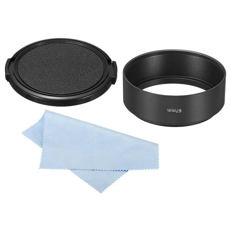 Rakuten - 67 mmレンズフード 標準焦点 つや消し表面 反射防止 内部フード キャップとクリーニングクロス付き カメラレンズ用 ブラック