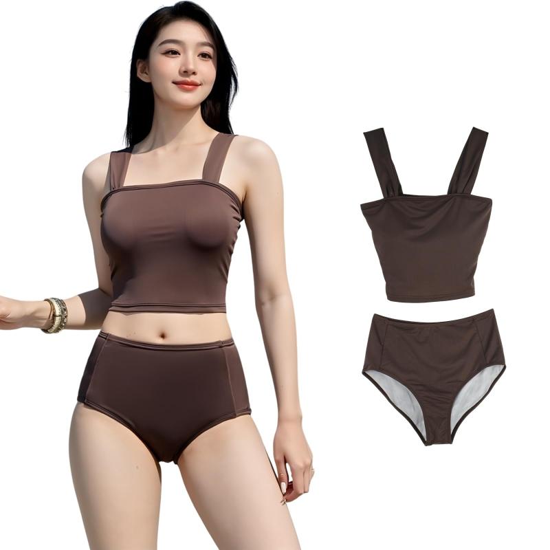 乐天商城 - [] 水着専門店 レディース 水着 ビキニ 2点セット タンキニ 温泉 セパレート ハイウエスト パッド付き 体型カバー 無地 シンプル かわいい 大人 学生 旅行 海 ビーチ プール 水陸両