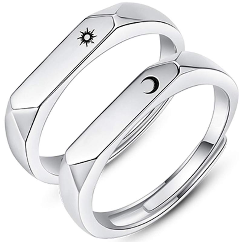 Rakuten - 083基地 太陽 月 ペアリング カップルリング フリーサイズ 2枚セット シルバー925 ギフトボックス 結婚指輪 婚約指輪 レディースリング メンズリング