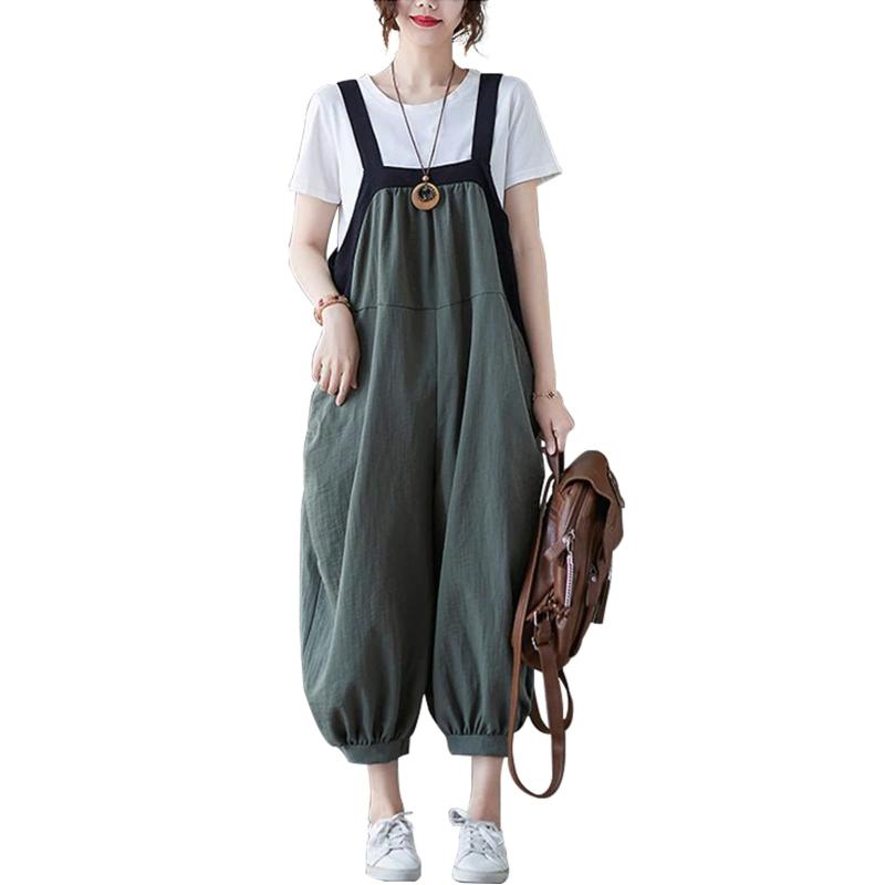Rakuten - [] メメエクストラ サロペット レディース 綿麻 ワイドパンツ ゆったり カジュアル 涼しい 大きいサイズ 韓国 オールインワン 春夏秋