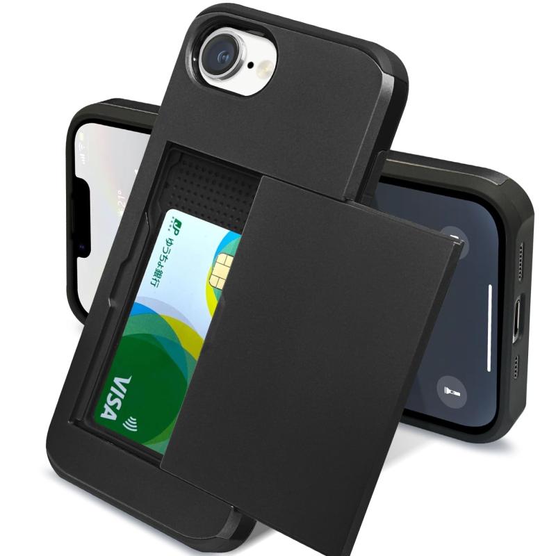 Rakuten - iPhone カード収納 耐衝撃 スリムケース 2枚収納可能 軍用規格保護 TPU+PC スライド式全密閉設計 指紋防止