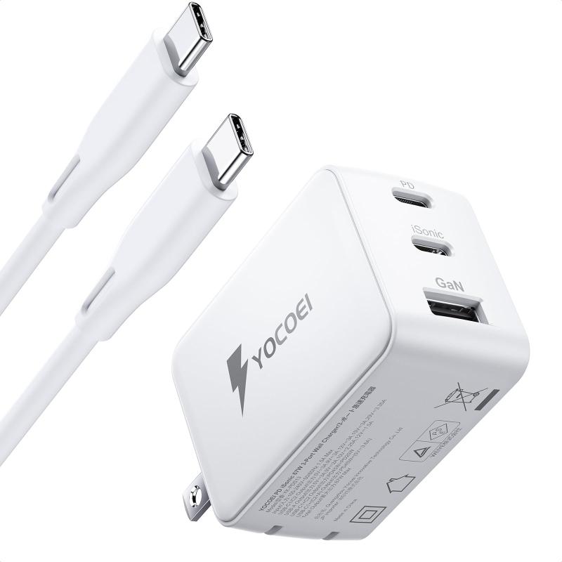 67W PD充電器 (GaN II +iSonic技術/2ポートUSB-A &amp; USB-C/折り畳み式 USB-C 急速充電器) PD3.0対応/PPS規格対応/PSE技術基準適合 MacBook, iPhone15, iPad Pro, Galaxy, Androidスマートフォン,Windows PC,ntendo Switch 💻「PPS高速充電規格対応*PD3.0対応/QC4.0対応/100W USB-Cケーブル付き 」 USB Power Delivery、Qualcomm Quick Charge、PPS対応などの充電規格と互換性があり、スマートフォンやタブレット端末などの接続機器を、それぞれの機器に最適かつ最速のスピードで充電ができます。67W充電器と100W USB-Cケーブル、完璧な組み合わせ🔋進化されたGaN技術II&amp;iSonic充電技術で効率的、スマートに充電進化されたII世代GaN技術を搭載したのUSB-C充電器は、普通のI世代のGaN技術より優れた耐圧性と電力効率を提供しながら、動作中の温度をより低くなり、余分な熱を発生することができる限りに避けられます。また、弊社の独自技術iSonicにより、接続されたデバイスを自動的に検知し、デバイスに応じて最適な電流で充電いたしながら、大切なデバイスを守ります。💡「超コンパクト*折りたたみ式プラグ」:67W 急速充電器は体積から見れば、従来の6充電器より6割小さめに見えます。折りたたみ式プラグを採用した超コンパクト設計で、カバンは言うまでもなく、ポケットさえ収納でます。持ち運びに便利の上に、100ー240Vの電圧に対応、仕事や出張や海外に旅行にも最適です。