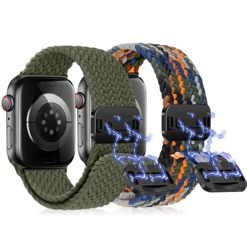 乐天商城 - [] 2枚入り バンド Apple Watch 交換ベルト 編み 腕時計バンド 弾力性 ベルト ナイロン 編み込み 磁気吸着式バックル スポーツバンド メンズ レディース 時計バンド スマートウォッチバン