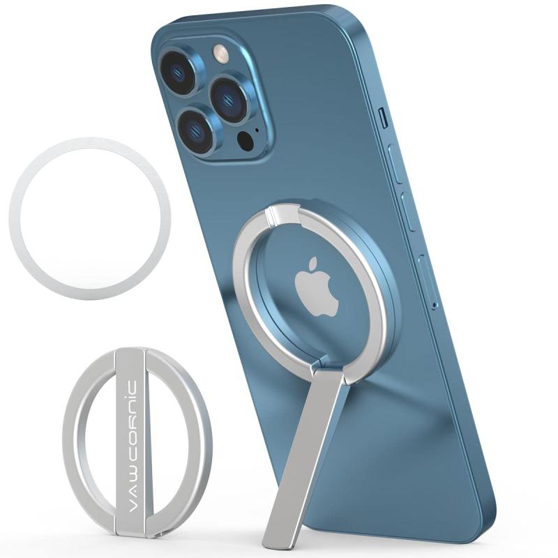 Rakuten - VAWcornic スマホリング: マグネット式 携帯電話 ホルダーリング, マグセーフ バンカーリング, 角度調整可能, 磁石 ケイタイ スマフォスタンド機能, 丸型, 磁気増強 メタルリング付き, 取り外し