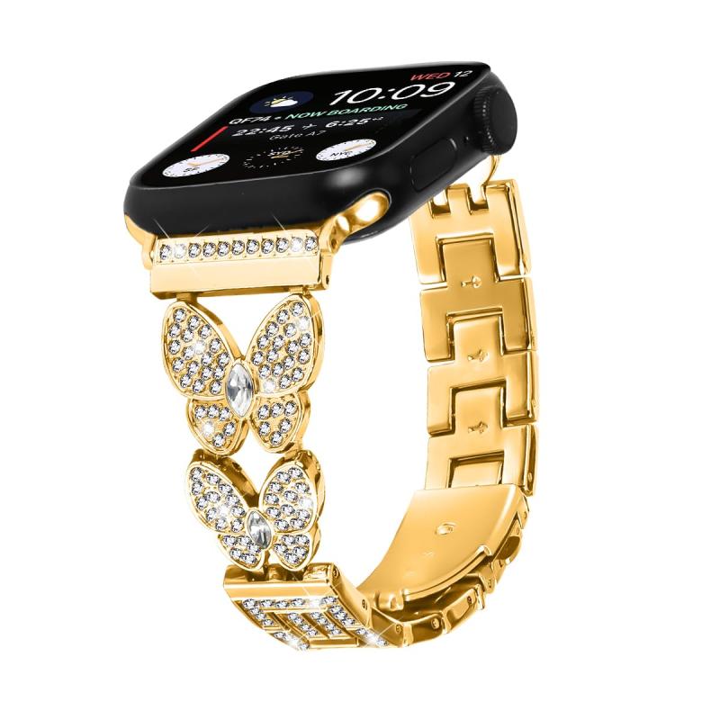乐天商城 - チェーン バンド コンパチブル Apple Watch バンド 女性 合金 ブレスレット おしゃれ バタフライ レディース キラキラ デザイン iWatch Band アップルウォッチ Series 10/9/8/7/6/5/4/3/2/1/SE/SE2