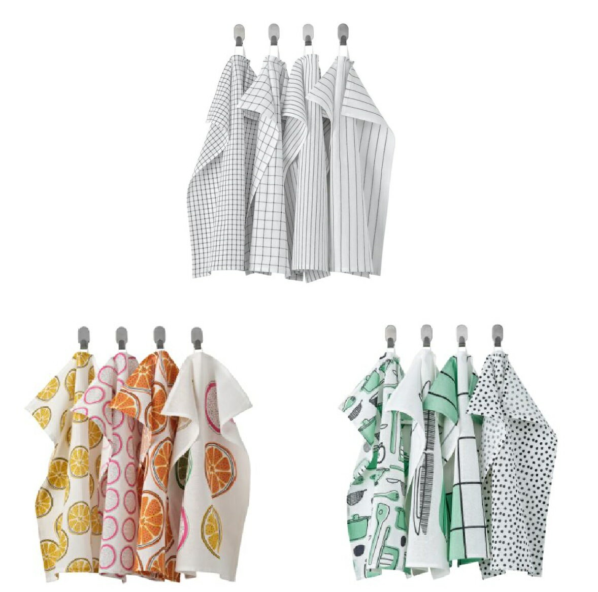 IKEA イケア RINNIG リンニング キッチンクロス 4枚組 45x60cm 色落ちしにくい 先染めコットン つり下げループ付きのサムネイル