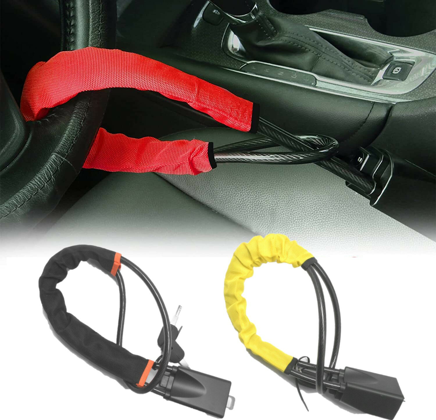 ハンドルロック カーセキュリティ シートベルト 防犯 ロック 固定 チェーンロック シートベルト 愛車 ..