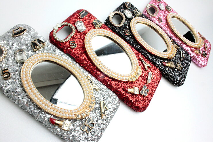 iPhone7 iPhone8 iPhoneX iPhoneXS 対応 ミラー付 デコ アイフォンケース （全4色） iPhoneケース iPhoneカバー TPU デコ リップ リボン かわいい おしゃれ レディース