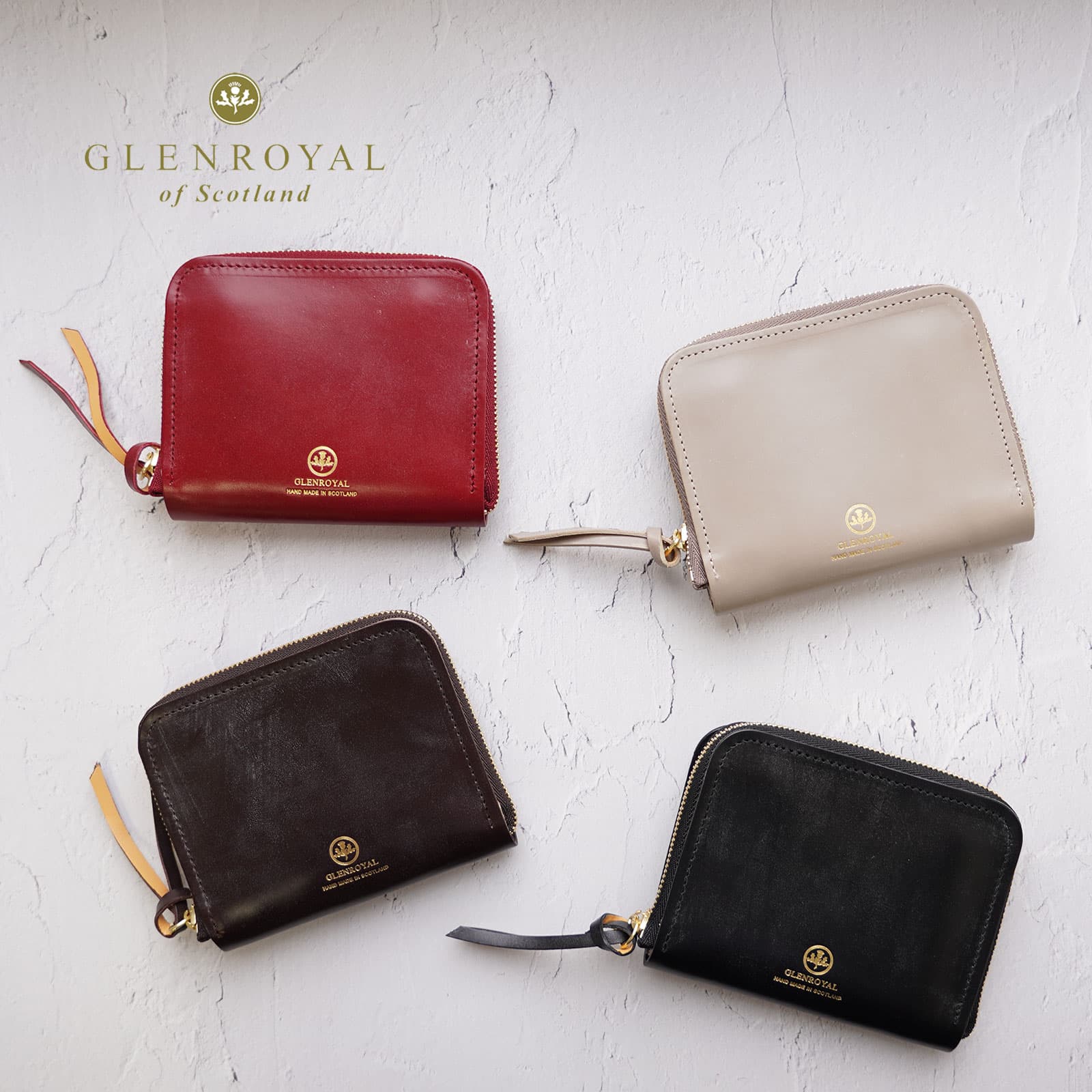 グレンロイヤル 財布（レディース） 正規品 グレンロイヤル GLENROYAL 財布 二つ折り ミニ財布 ZIP AROUND SMALL PURSE メンズ レディース レザー 本革 牛革 ブランド プレゼント ギフト 軽量 ラウンドファスナー 一粒万倍日 かわいい おしゃれ ブラック ブラウン ベージュ 黒