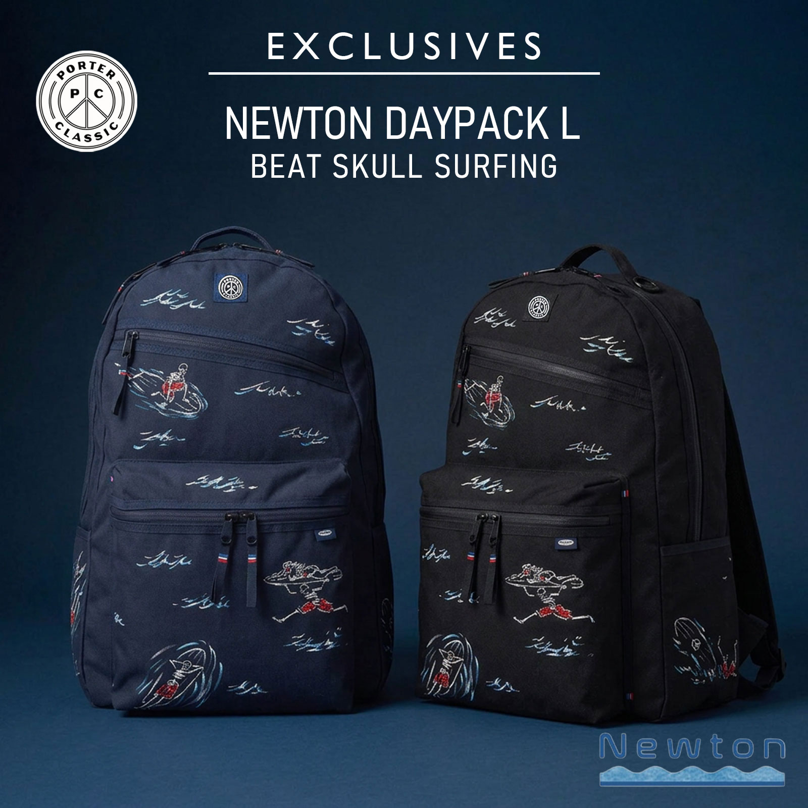樂天商城 - 【Exclusives】 Porter Classic ポータークラシック バッグ バックパック リュック NEWTON DAYPACK L BEAT SKULL SURFING ニュートン リュックサック メンズ レディース 22L 軽量 大容量 ブランド 通勤 シンプル 日本製 MADE IN JAPAN ブラック ネイビー PC-050-3384