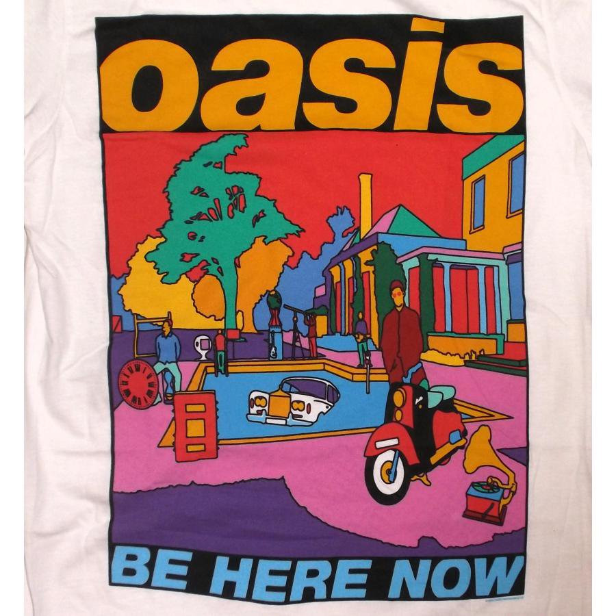 オアシス Tシャツ OASIS BE HERE NOW ILLUSTRATION (Yellow Logo) 正規品 白 ロックTシャツ