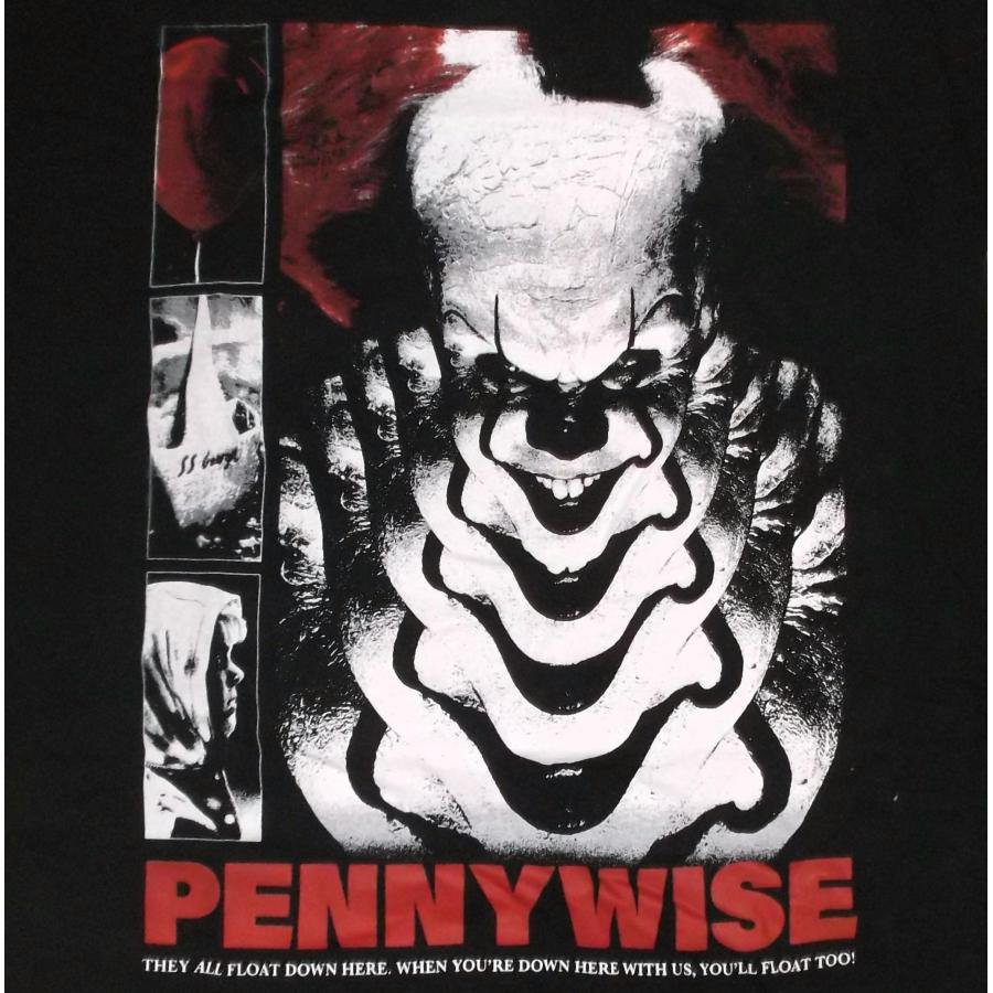 IT Pennywise You'll Never Float Too 正規品スティーブン・キングが1986年に発表した小説を原作として、90年に米ABCのTVシリーズとして放映～2017年劇場公開のリメイク版が公開、ペニーワイズの恐怖を描いた大ヒットホラー映画「IT/」のTシャツ「Pennywise You'll Never Float Too」です。スティーヴン・キングの映画化作品の中で最も優れた作品の一つと評される「IT」、アメリカの田舎町デリーで起こる児童連続失踪事件の裏に潜む、ビル・スカルスガルドが扮するピエロ姿の怪異ペニーワイズの恐怖を描いた物語ジョン・ゲイシーをモデルの一つとしている、得体の知れない恐怖の殺人ピエロ“ペニーワイズ”をメインに、劇中シーンをコラージュした直球デザイン!正規品Color: BlackSサイズ細身の170cm前後の方に良いかと思われます。肩幅42cm, 身幅46cm, 着丈69cmMサイズ170～175cm位の方に良いかと思われます。肩幅45cm, 身幅52cm, 着丈70cmLサイズ175cm位の方～良いかと思われます。肩幅48cm,着丈70cm、身幅56cmXLサイズ180cm位の方～良いかと思われます。肩幅55cm,着丈77cm、身幅60cm イット/IT (Pennywise)のアイテム ムービー/ホラーTシャツはこちら ムービー, ホラー系フィギュア・TOY NECAやFUNKOのコレクタブルなムービー系TOY,フィギュア,グッズ