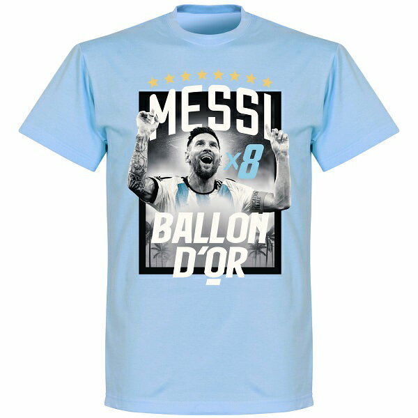 【BAL23】【国内未発売】RE-TAKE リオネル メッシ x8 Ballon D 039 Or 2023 Tシャツ スカイ【サッカー/Messi/アルゼンチン代表/マイアミFC】ネコポス対応可能