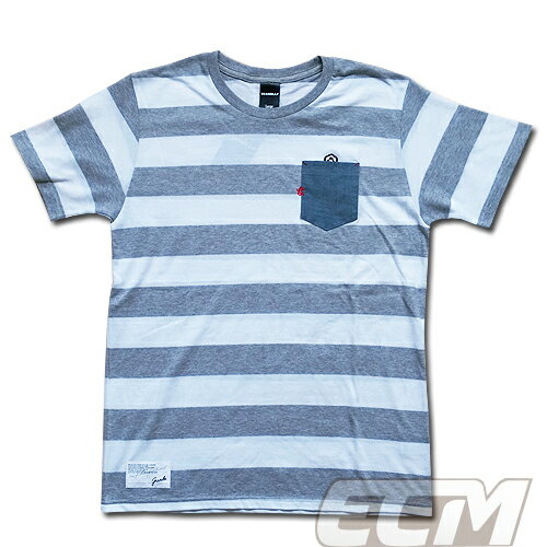 【SALE25%OFF】【GS018】GRANDE ボーダーデニムポケット付Tシャツ ホワイトxグレー【グランデ/サッカー/フットサル/サポーター】ネコポス対応...