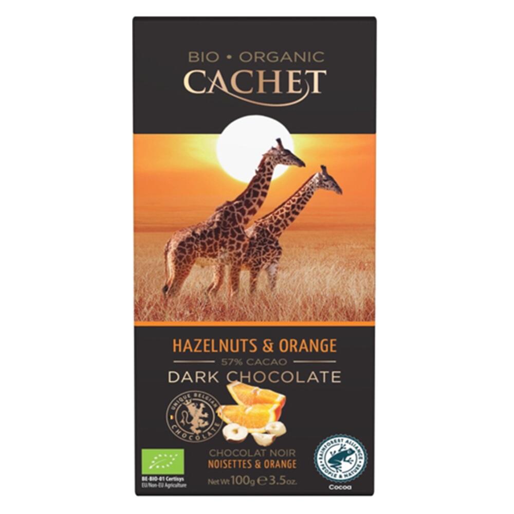 カシェ オーガニック ヘーゼルナッツオレンジ 100g オーガニックチョコレート CACHET HAZELNUTS & ORANGE 57% CACAO DARK CHOCOLATE BIO & ORGANIC ヘーゼルナッツ オレンジ 