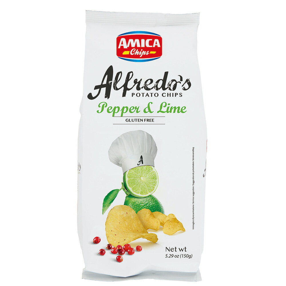 アミカ アルフレッド ポテトチップス シェフシリーズ ペッパー＆ライム 150g AMICA Alfredo 039 s POTATO CHIPS Pepper Lime 正規輸入品 グルテンフリー 海外のお菓子 外国のお菓子 輸入菓子 non-GMO GLUTEN FREE 高級ポテトチップス