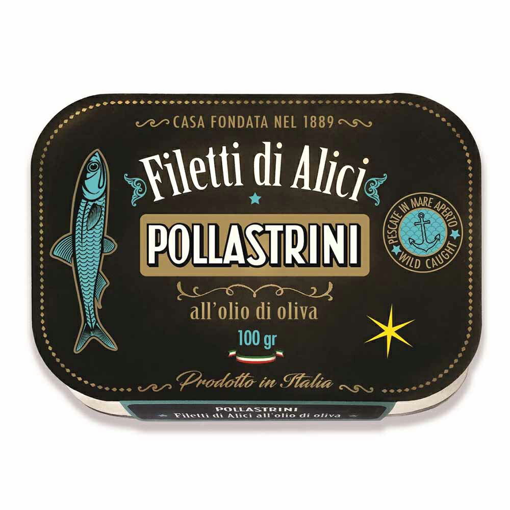 ポッラストリーニ アンチョビ・オリーブオイル 100g×18缶(1ケース) POLLASTRINI Filetti di Alici aii' olio di oliva アンチョビのオリーブオイル漬け イタリア産 