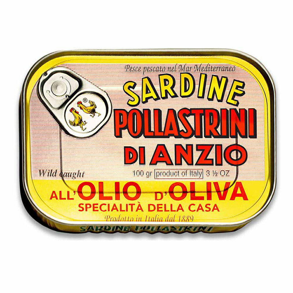 楽天輸入菓子のムネワクワクショップポッラストリーニ サーディン・オリーブオイル 100g×12缶（1ケース） POLLASTRINI Sardine di Anzio all'olio d'oliva いわしオイル漬け イタリア産 [正規輸入品]