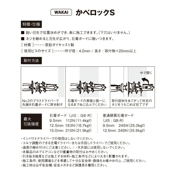 かべロック S 若井産業 バラ売り 13.5×20mm LSW20PB 鏡 取り付け 施工 賃貸 壁面 ...