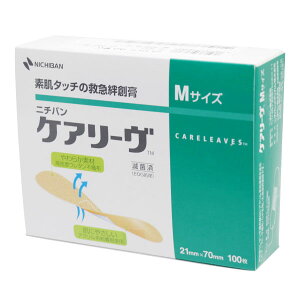 ニチバンケアリーヴ（救急絆創膏）　Mサイズ　徳用　粘着部21mm×70mm（100枚/箱）214-004-11（Mサイズ）