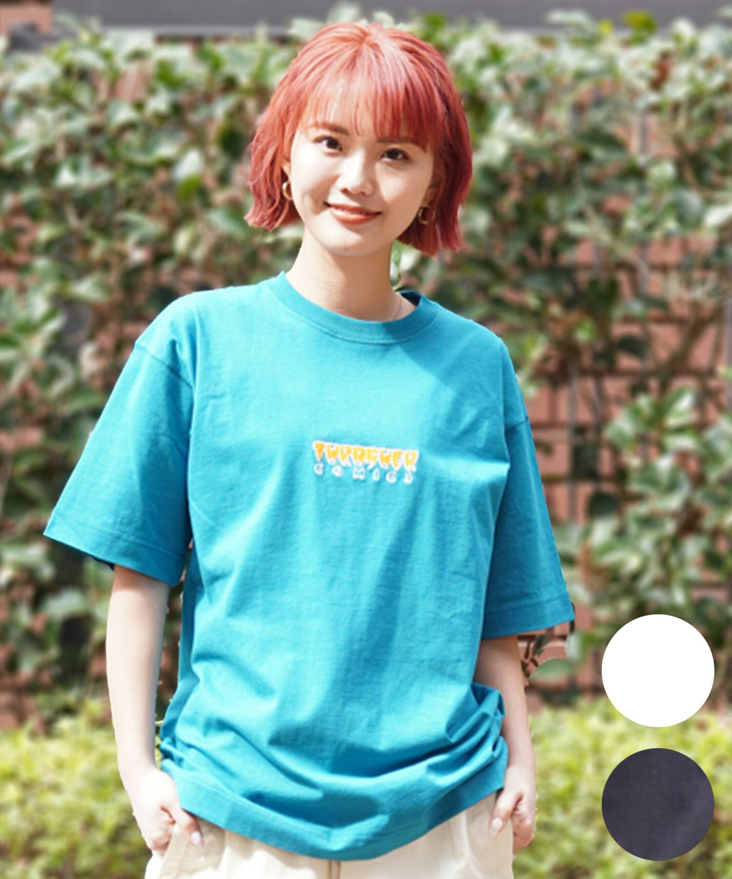 THRASHER スラッシャー レディース Tシャツ 半袖 刺繍ロゴ オーバーサイズ ビッグシルエット THML-24SP..