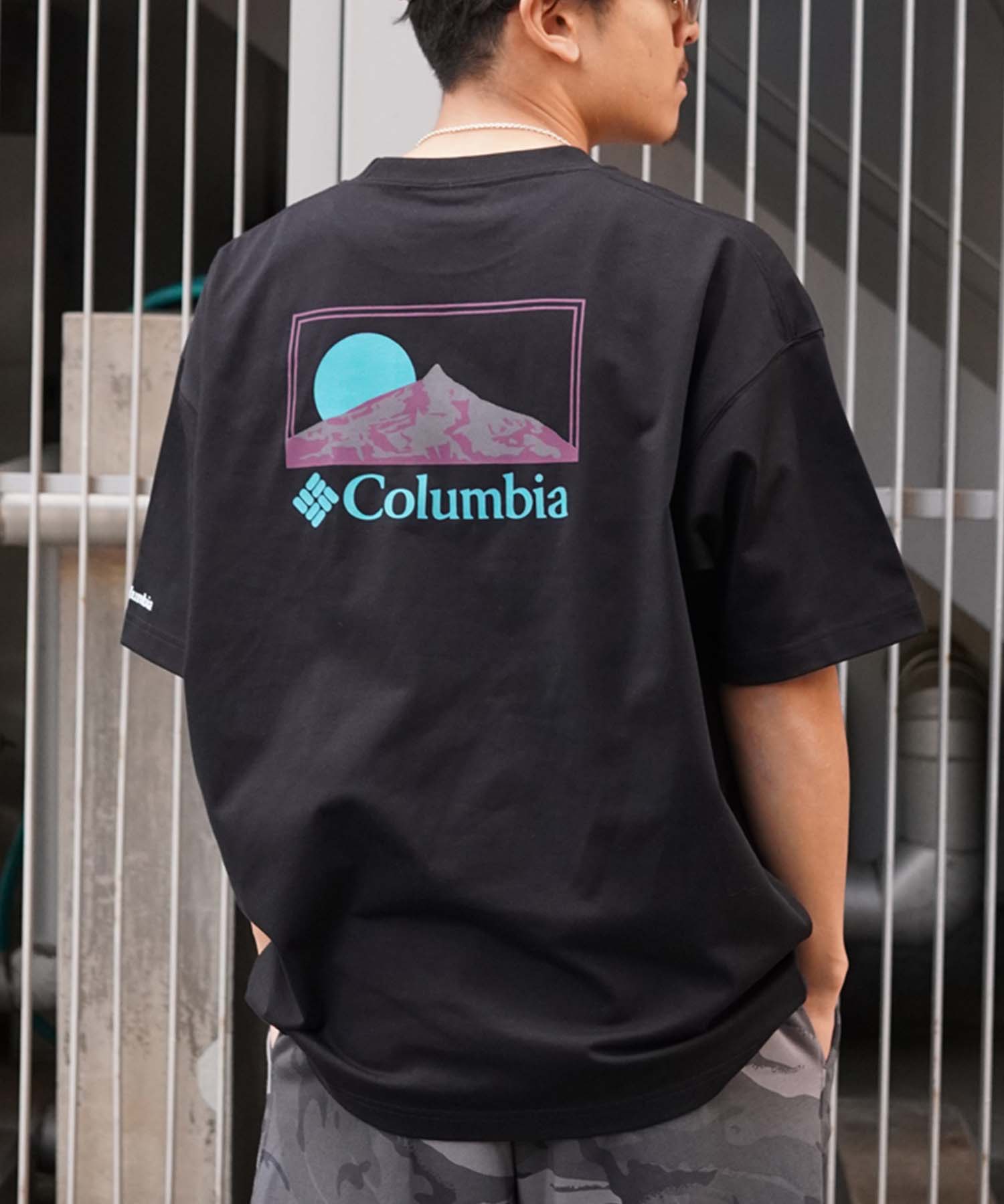 コロンビア Tシャツ メンズ 【ムラサキスポーツ限定】columbia コロンビア メンズ オーバーサイズ Tシャツ 半袖 UVケア バックプリント PM0941