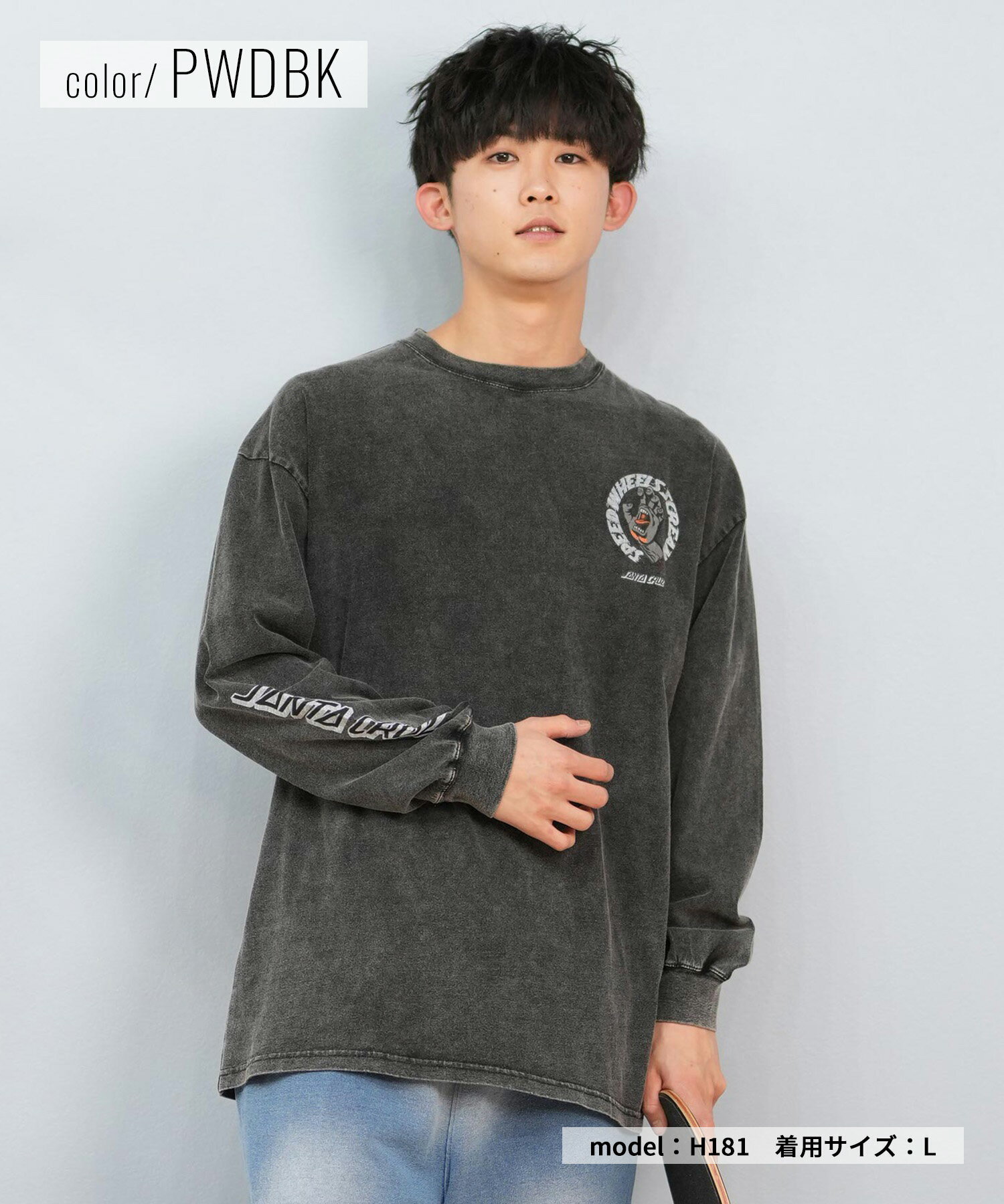 SANTACRUZ サンタクルーズ 長袖 Tシャツ メンズ ロンT バックプリント ピグメント ヴィンテージ風 かすれプリント 502243408 ムラサキスポーツ限定