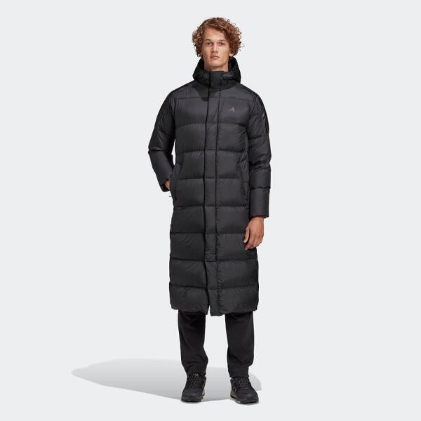 【送料無料】ロングコート アディダス ライトダウンコート IZG99 カラーGE9995(ブラック) [adidas LIGHT DOWN COAT ベンチコート 3ストライプス フルジップ 軽量 防寒 防風 黒 ]